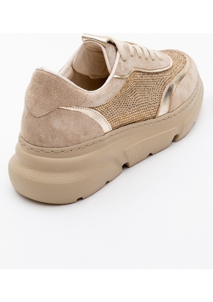 Pablo Bej Süet Altın Taşlı Deri Kalın Tabanlı Kadın Spor Ayakkabı fırsatları