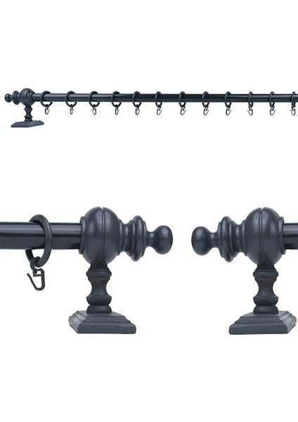 Antrasit 125 cm Raysız Rustik Perde Askı Seti (Ahşap Başlık ve Aluminyum Boru)