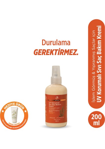Atkuyruğu Bitki Özü ve Provitamin B5 Özlü Uv Korumalı Sıvı Saç Bakım Kremi - Işlem Görmüş ve Yıpranmış Saçlar Için Bakım Kremi 200 ml