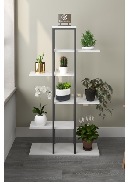 Zigzag Tasarımlı 4 Raflı Dekoratif Çiçeklik 150cm Beyaz