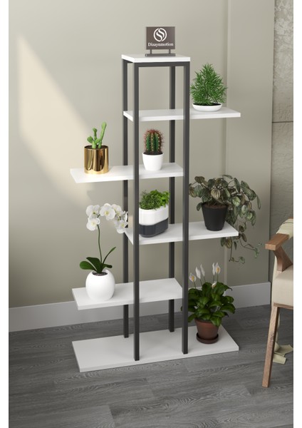 Zigzag Tasarımlı 4 Raflı Dekoratif Çiçeklik 150cm Beyaz