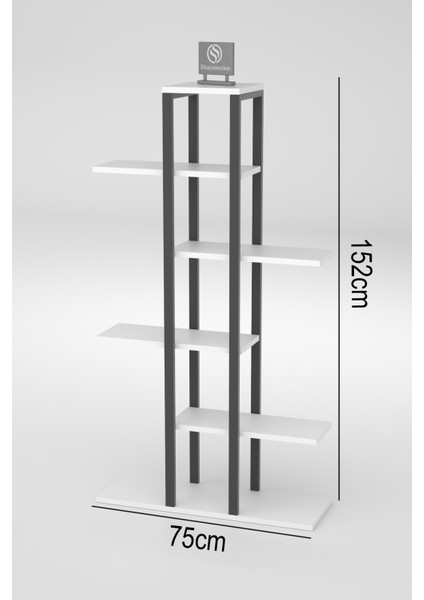 Zigzag Tasarımlı 4 Raflı Dekoratif Çiçeklik 150cm Beyaz