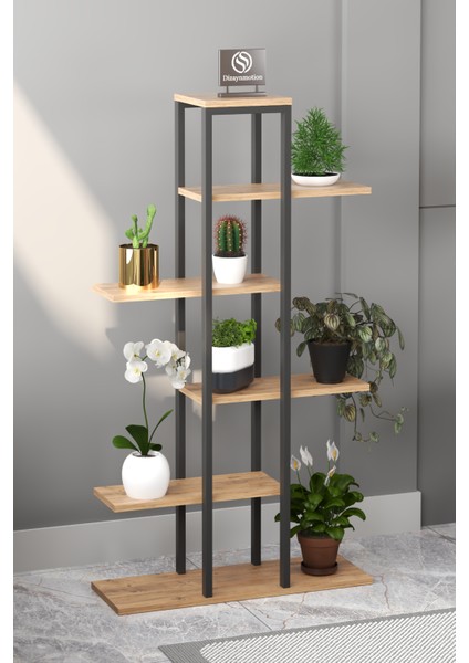 Zigzag Tasarımlı 4 Raflı Dekoratif Çiçeklik 150cm Ceviz