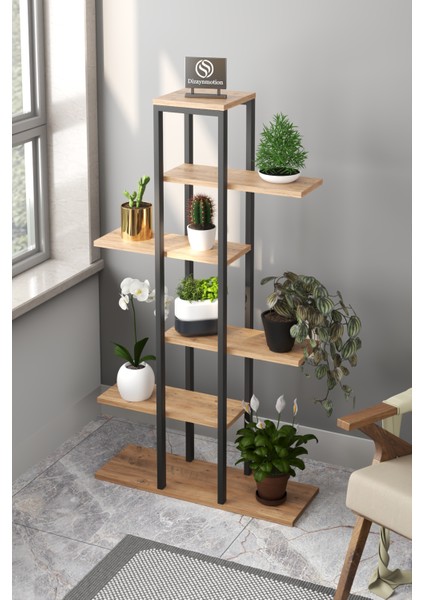 Zigzag Tasarımlı 4 Raflı Dekoratif Çiçeklik 150cm Ceviz modelleri