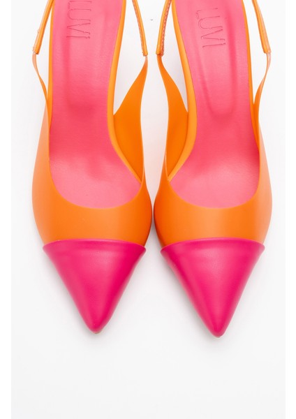 Moore Turuncu Fuşya Şeffaf Arkası Açık Sivri Burun Kadın Topuklu Ayakkabı fiyatları