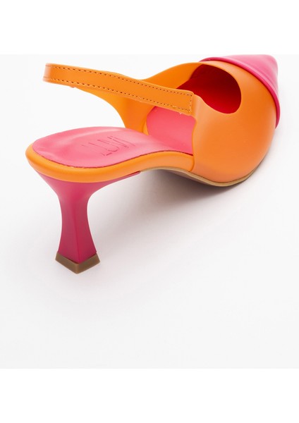Moore Turuncu Fuşya Şeffaf Arkası Açık Sivri Burun Kadın Topuklu Ayakkabı fırsatları