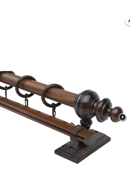 Ceviz 150 cm Tekraylı Rustik Perde Askı Seti (Ahşap Başlık ile Aluminyum Boru ve Ray)