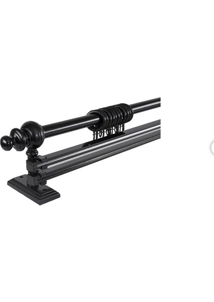Siyah 100 cm Çiftraylı Rustik Perde Askı Seti (Ahşap Başlık ile Aluminyum Boru ve Ray)
