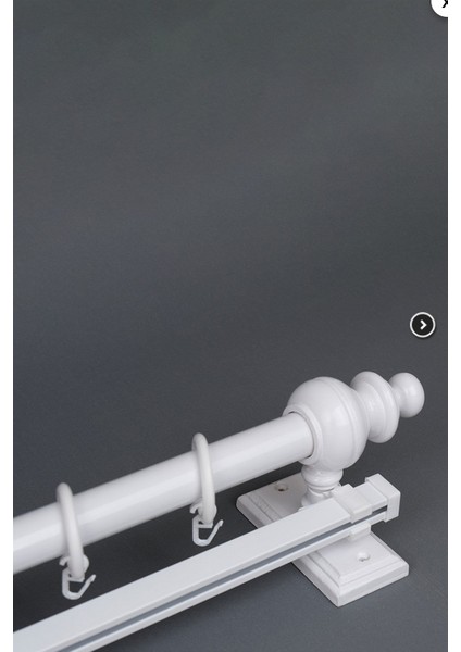 Beyaz 125 cm Tekraylı Rustik Perde Askı Seti (Ahşap Başlık ile Aluminyum Boru ve Ray)