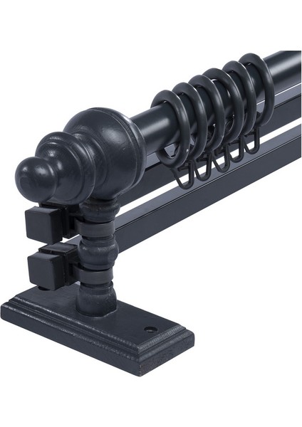 Antrasit 300 cm Çiftraylı Rustik Perde Askı Seti (Ahşap Başlık ile Aluminyum Boru ve Ray)