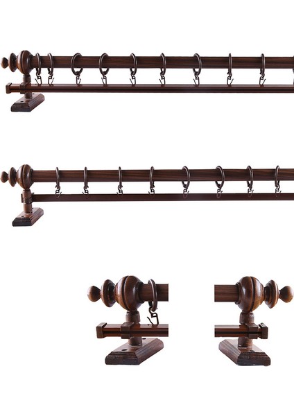Ceviz 100 cm Tekraylı Rustik Perde Askı Seti (Ahşap Başlık ile Aluminyum Boru ve Ray)
