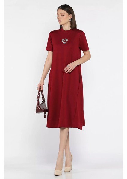Bisiklet Yaka Taş Detaylı Cepli Kadın Kısa Kol Elbise fiyatları