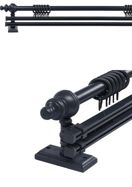 Antrasit 150 cm Çiftraylı Rustik Perde Askı Seti (Ahşap Başlık ile Aluminyum Boru ve Ray)