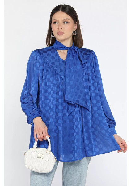 Ön Pile Detaylı Kravat Yaka Puanlı Kadın Astarlı Bluz P-00015804 fiyatları