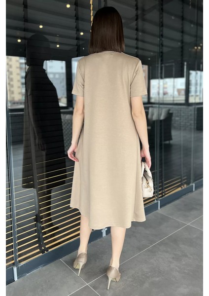 Bisiklet Yaka Taş Detaylı Cepli Kadın Kısa Kol Elbise P-00015797 modelleri