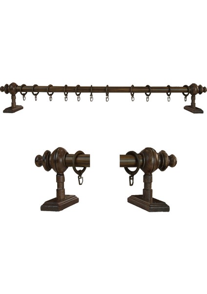 Ceviz 225 cm Raysız Rustik Perde Askı Seti (Ahşap Başlık ve Aluminyum Boru) modelleri