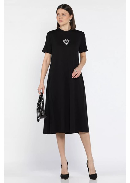 Bisiklet Yaka Taş Detaylı Cepli Kadın Kısa Kol Elbise fiyatları