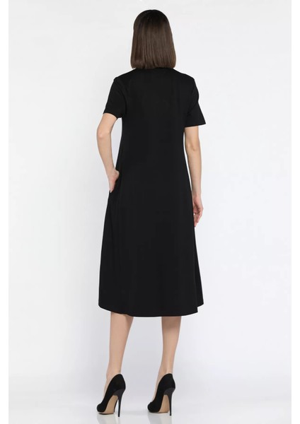 Bisiklet Yaka Taş Detaylı Cepli Kadın Kısa Kol Elbise modelleri