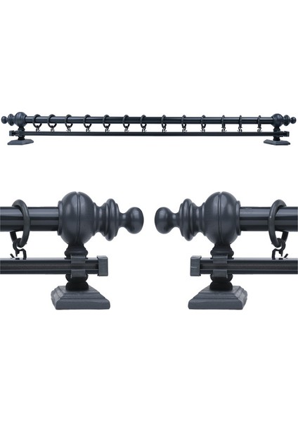 Antrasit 125 cm Tekraylı Rustik Perde Askı Seti (Ahşap Başlık ile Aluminyum Boru ve Ray) modelleri