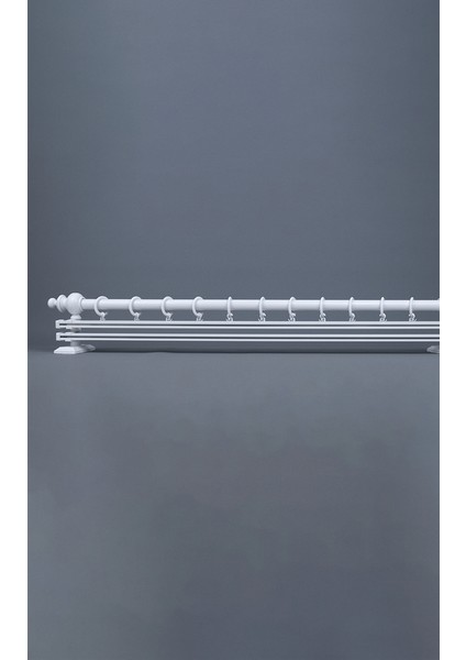 Beyaz 125 cm Çiftraylı Rustik Perde Askı Seti (Ahşap Başlık ile Aluminyum Boru ve Ray)
