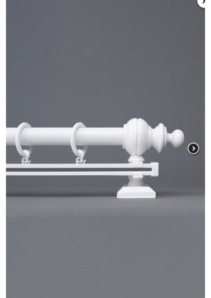 Beyaz 100 cm Tekraylı Rustik Perde Askı Seti (Ahşap Başlık ile Aluminyum Boru ve Ray)