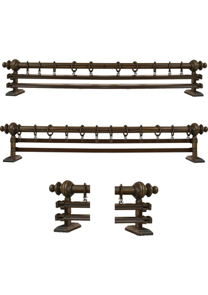 Ceviz 100 cm Çiftraylı Rustik Perde Askı Seti (Ahşap Başlık ile Aluminyum Boru ve Ray) modelleri