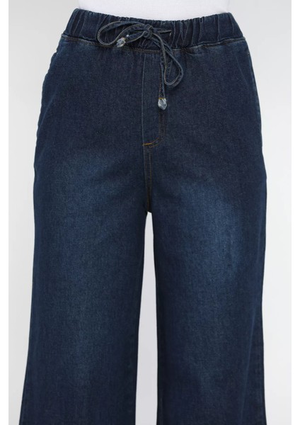 Bel Lastikli Bol Paça Jean Kot Pantolon fırsatları