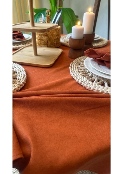Kadife Dokulu Dertsiz Leke Tutmaz Kiremit Rengi Yuvarlak Masa Örtsü fiyatları