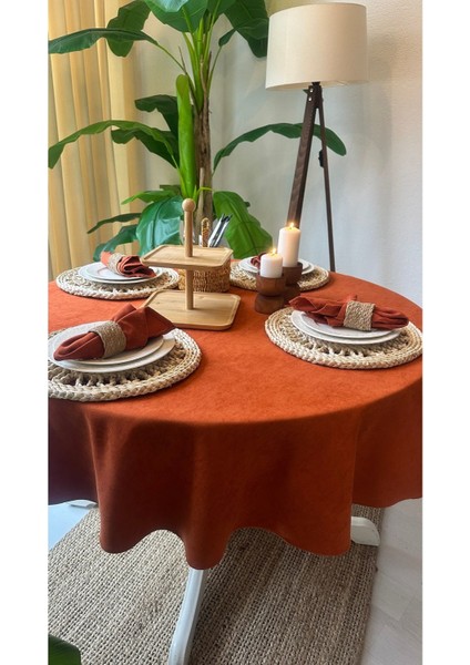 Kadife Dokulu Dertsiz Leke Tutmaz Kiremit Rengi Yuvarlak Masa Örtsü fırsatları