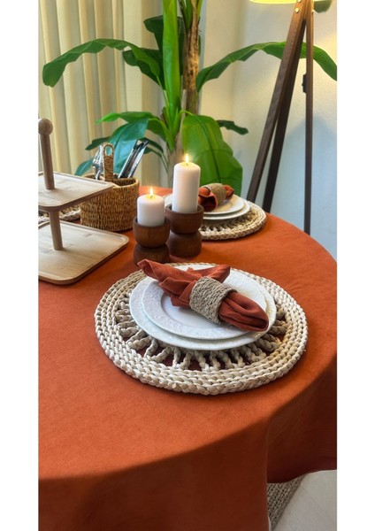 Kadife Dokulu Dertsiz Leke Tutmaz Kiremit Rengi Yuvarlak Masa Örtsü indirimleri