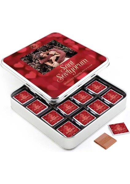 Kendi Fotoğrafınız ile Sevgililer Günü Hediyesi 32 Adet Madlen Çikolata Metal Kutu