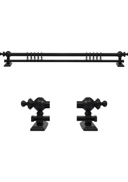 Siyah 150 cm Tekraylı Rustik Perde Askı Seti (Ahşap Başlık ile Aluminyum Boru ve Ray) modelleri