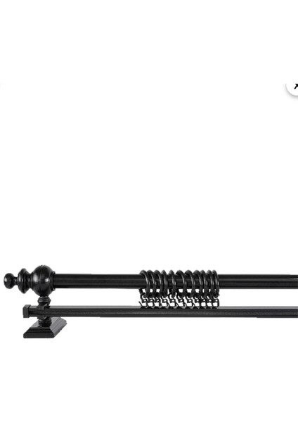 Siyah 100 cm Tekraylı Rustik Perde Askı Seti (Ahşap Başlık ile Aluminyum Boru ve Ray)
