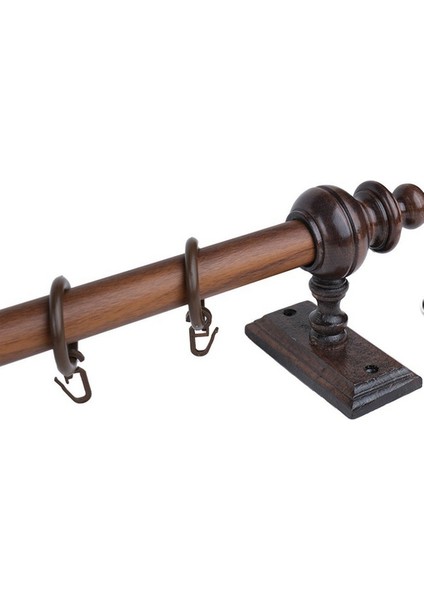 Ceviz 150 cm Raysız Rustik Perde Askı Seti (Ahşap Başlık ve Aluminyum Boru)