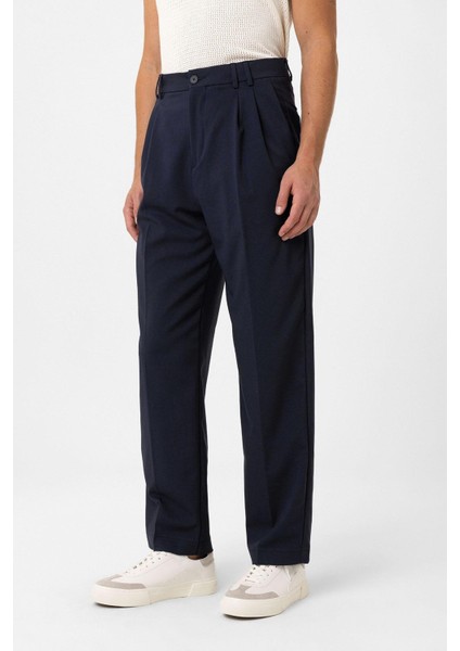 Lacivert Çift Pileli Baggy Fit Erkek Pantolon