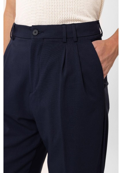 Lacivert Çift Pileli Baggy Fit Erkek Pantolon fırsatları