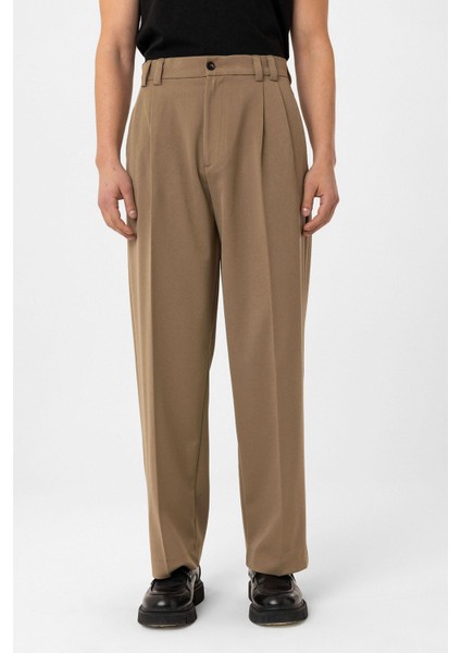 Camel Yüksel Bel Relax Fit Pileli Erkek Pantolon