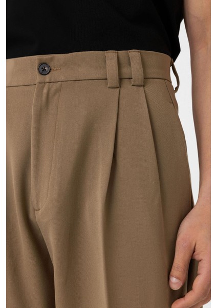 Camel Yüksel Bel Relax Fit Pileli Erkek Pantolon