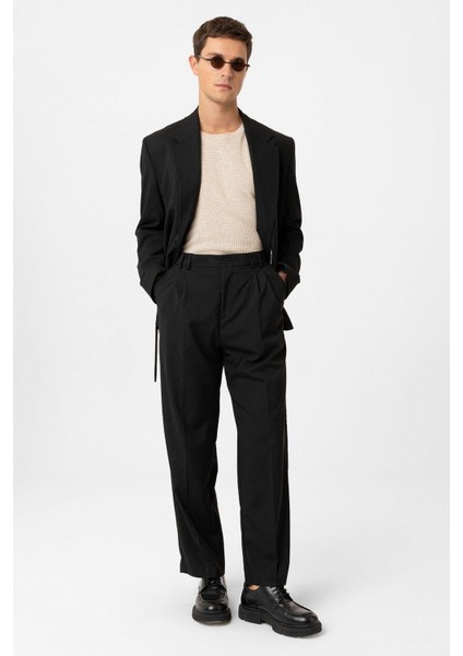Siyah Çift Pileli Baggy Fit Erkek Pantolon fiyatları