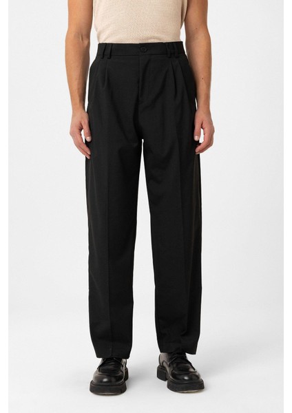 Siyah Çift Pileli Baggy Fit Erkek Pantolon modelleri