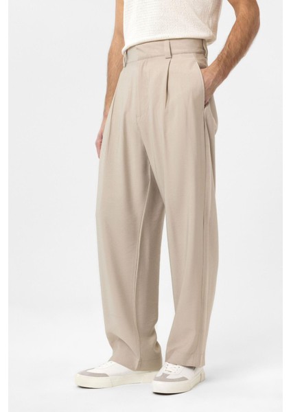 Bej Pileli Baggy Fit Erkek Pantolon modelleri