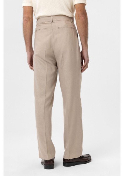 Bej Keten Karışımlı Erkek Baggy Pantolon indirimleri