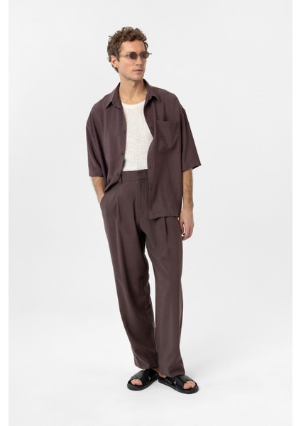 Kahve Pileli Baggy Fit Erkek Pantolon fırsatları