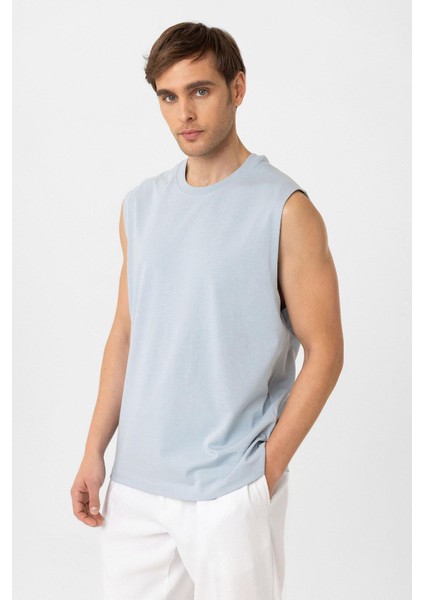Bebe Mavi Relaxed Fit Erkek Kolsuz T-Shirt