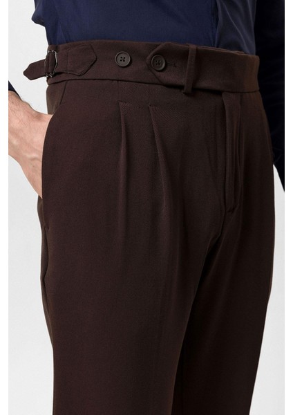 Koyu Kahve Yüksek Bel Pileli Carrot Fit Erkek Pantolon