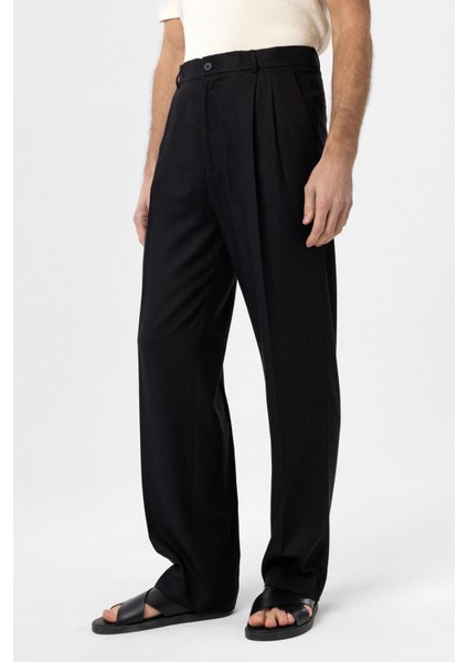 Siyah Keten Karışımlı Erkek Baggy Pantolon modelleri