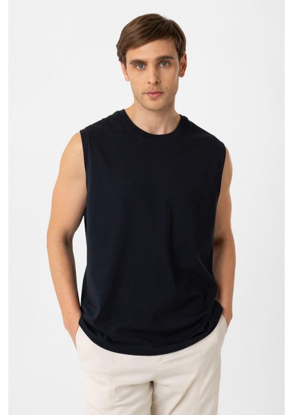 Lacivert Relaxed Fit Erkek Kolsuz T-Shirt