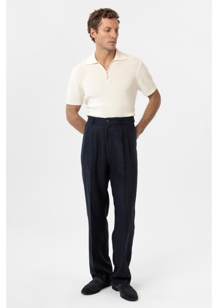 Lacivert Keten Karışımlı Erkek Baggy Pantolon fiyatları