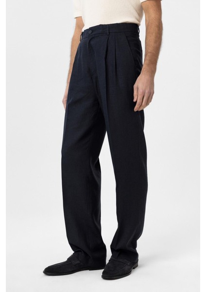 Lacivert Keten Karışımlı Erkek Baggy Pantolon modelleri