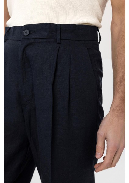 Lacivert Keten Karışımlı Erkek Baggy Pantolon fırsatları